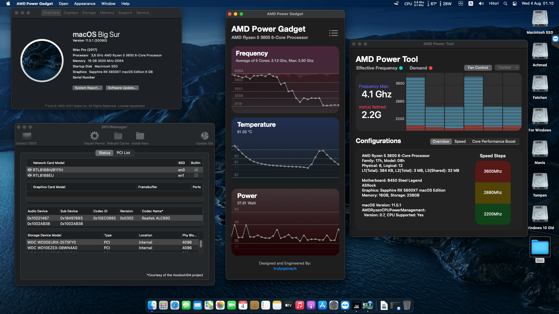 Success Hackintosh macOS Big Sur 11.5.1 Build 20G80 in Asrock B450 Steel Legend + AMD Ryzen 5 3600 + Sapphire RX 5600XT